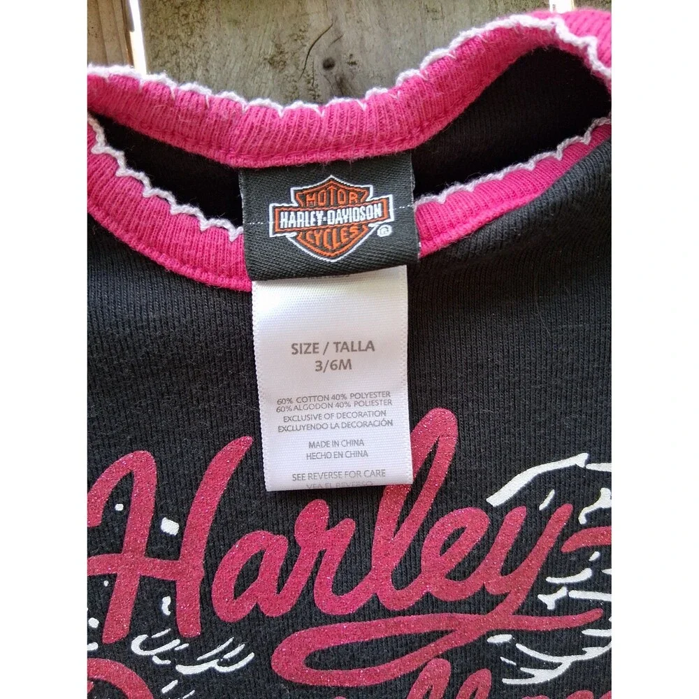 122 Harley Davidson One Piece Romper Infant 3/6M Baby Girl Black & Pink Sparkles
